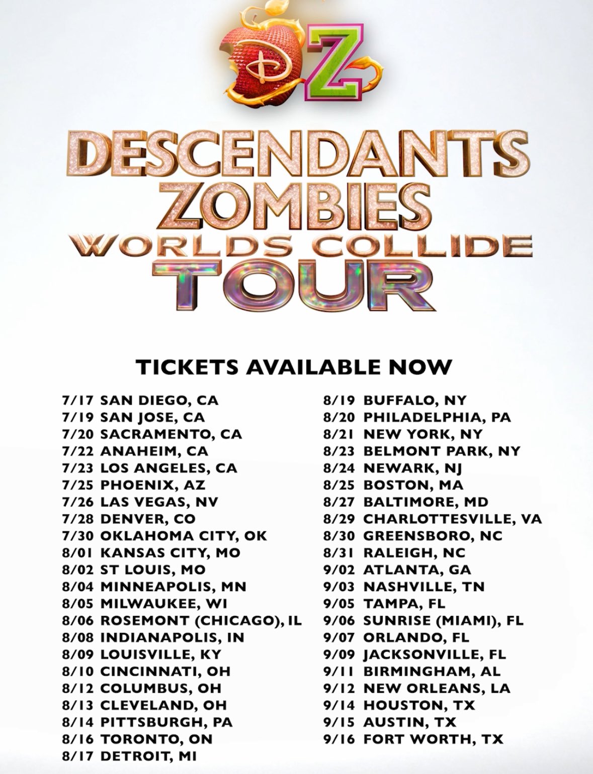 Disney Descendants/Zombies: Worlds Collide Tour Poster 2025